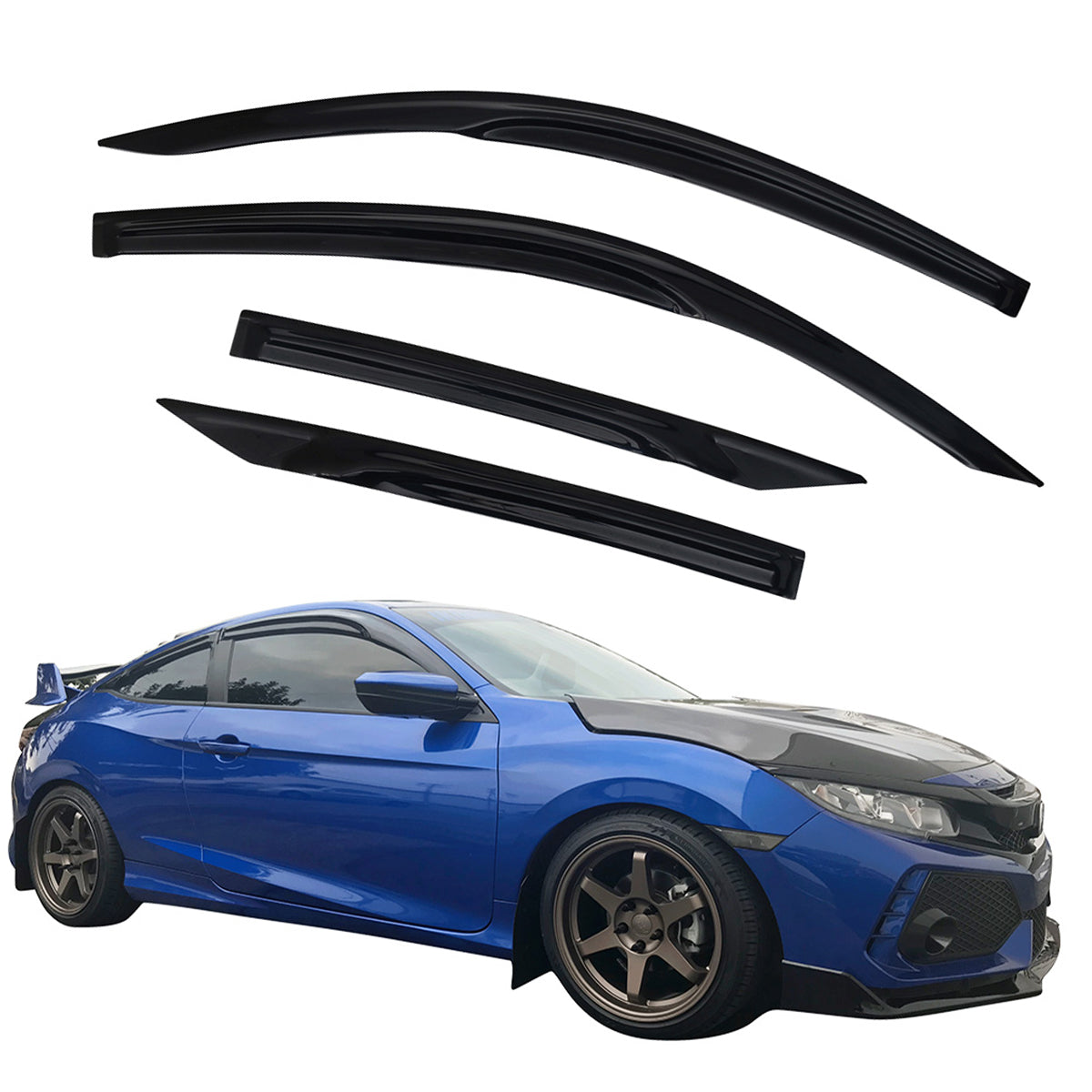 2016-2020 Honda Civic Coupe Mugen Style Window Visors Rain Wind Guards
