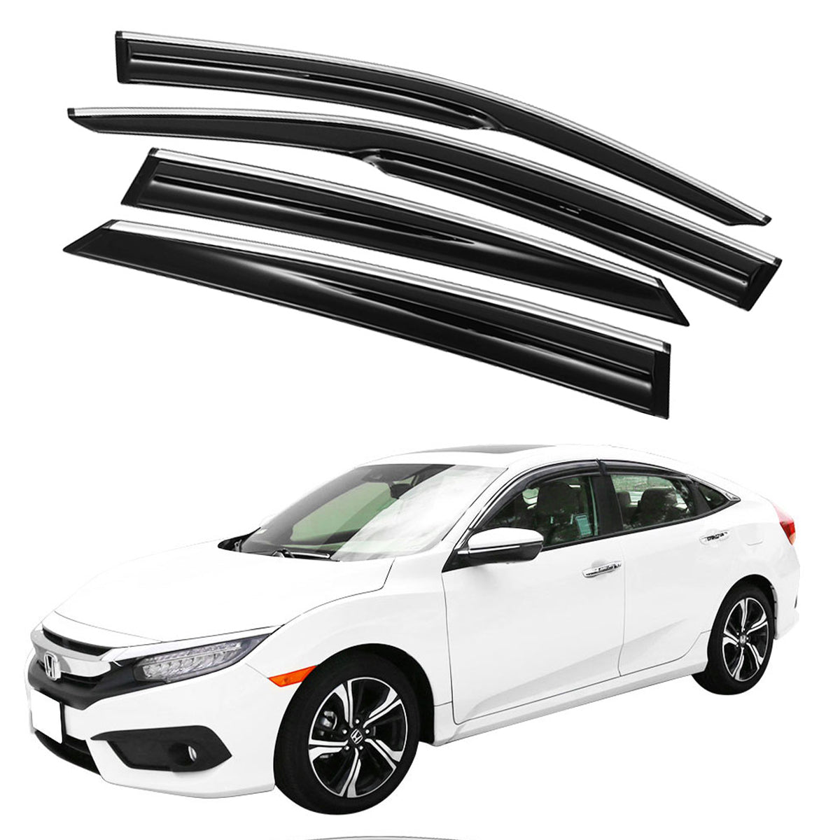 2016-2021 Honda Civic Sedan Smoke Chrome Mugen Window Visors Acylic