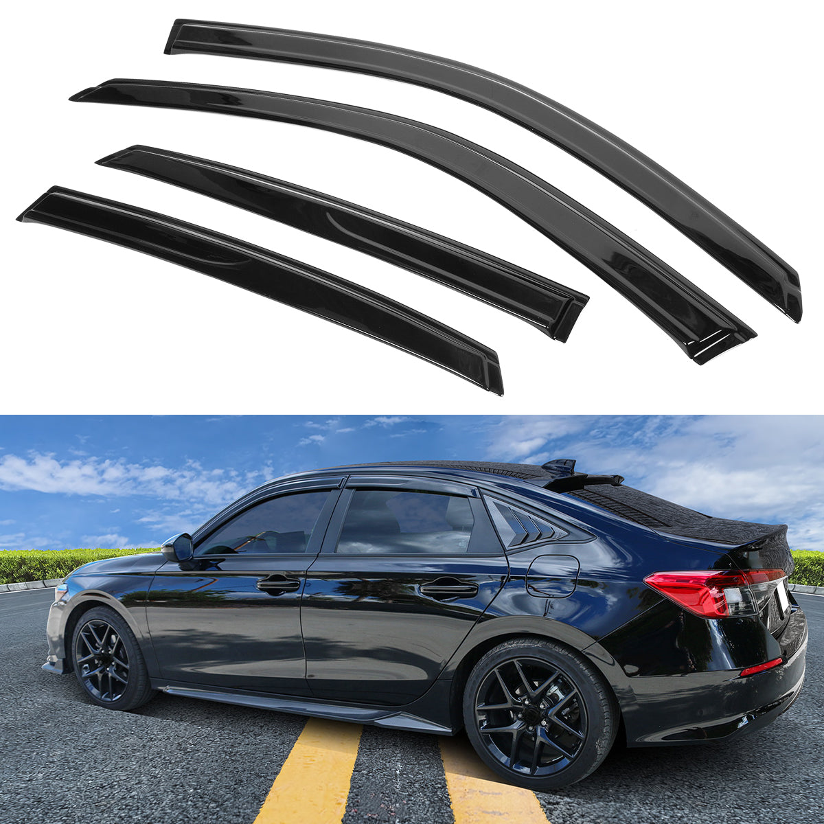 2022-2025 Honda Civic Sedan Window Visor Slim Smoke Tinted Acrylic