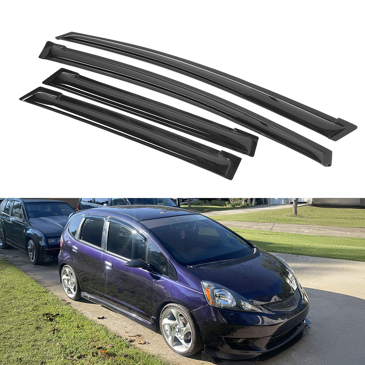 2009-2014 Honda Fit Window Visors Slim Style Smoke Rains Guards Acryli