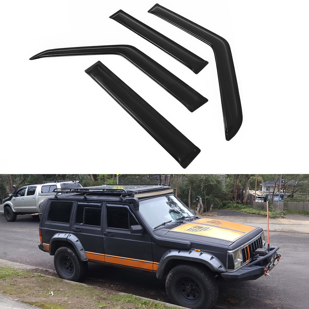 1984-2001 Jeep Cherokee XJ BJ Slim Smoke Window Visors Guard Acrylic