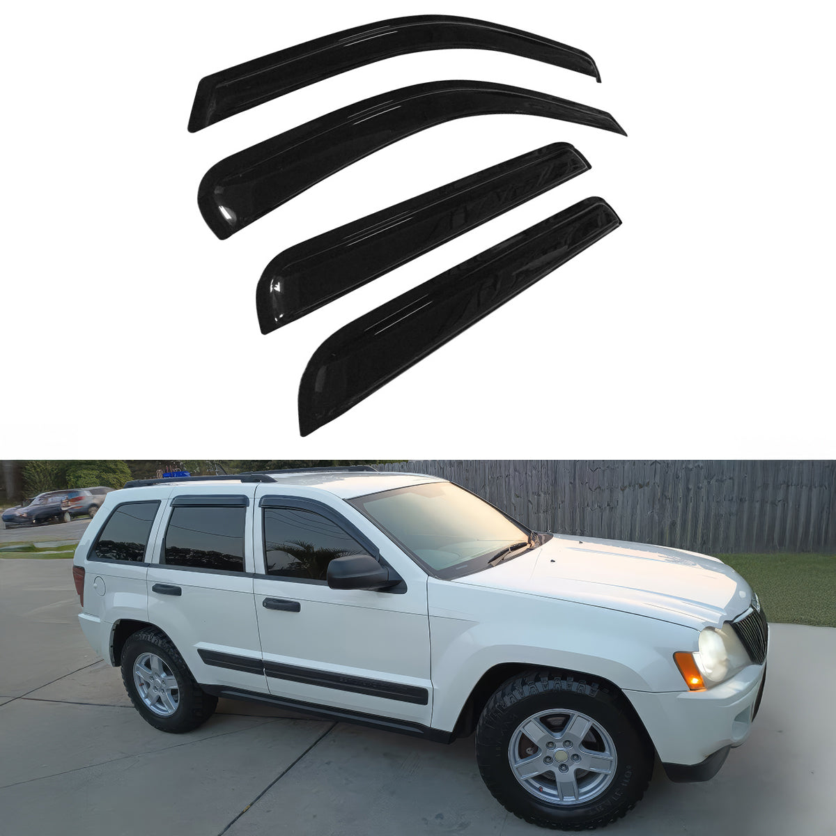 2005-2010 Jeep Grand Cherokee Slim Smoke Tinted Visor Windows Acrylic