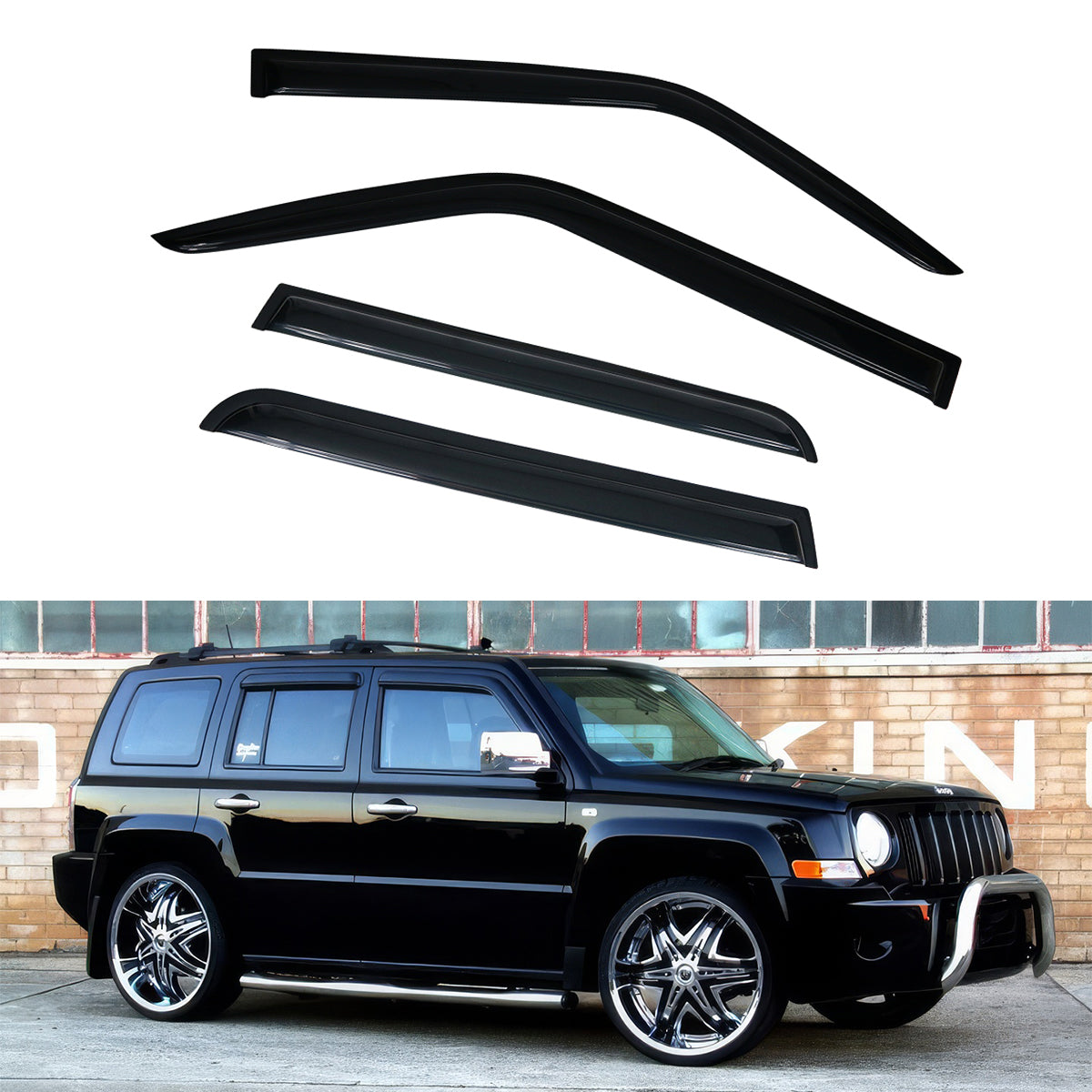 2007-2018 Jeep Patriot Tape on Visor Window Rain Guard Acrylic 4PC