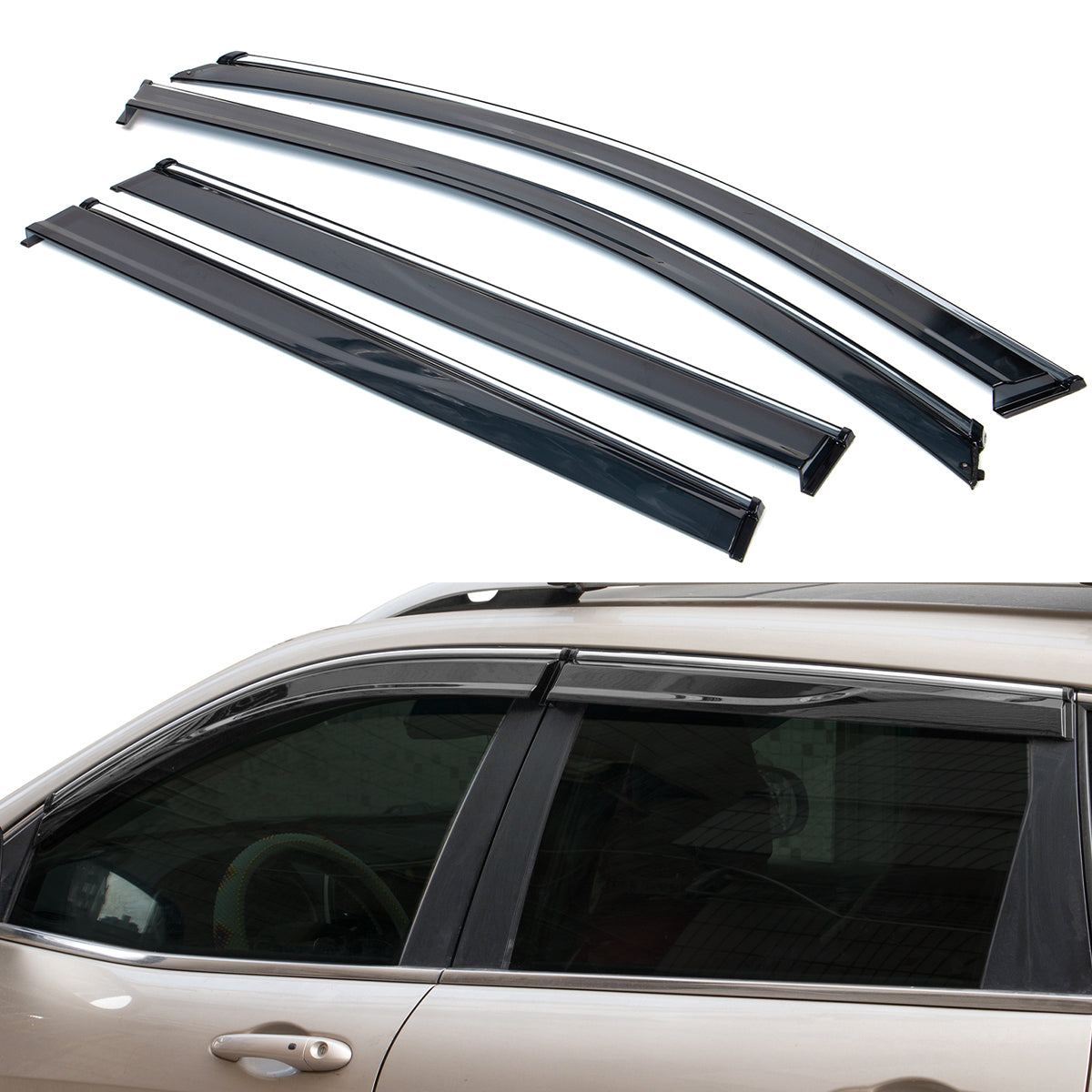 2014-2023 Jeep Cherokee Tape On Smoke w/ Chrome Trim Window Visors PC