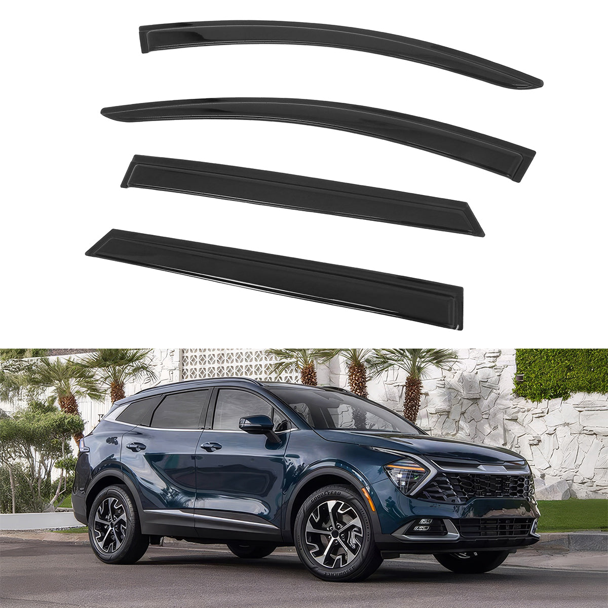 2023-2025 Kia Sportage 4PCS Tape on Window Visors Vent Rain Sun Guards