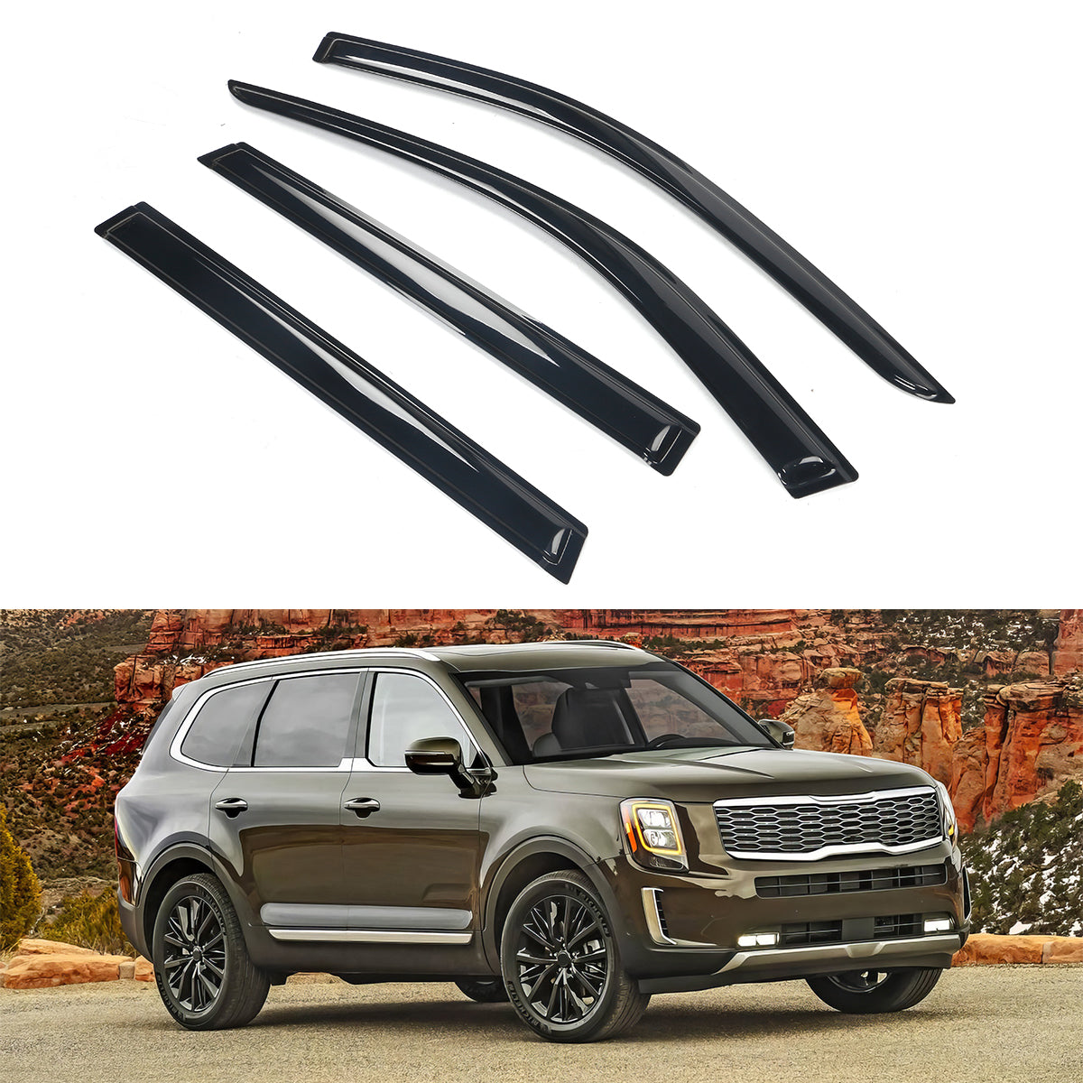 2020-2024 Kia Telluride Slim Style Black Window Visors Acrylic 4PCS