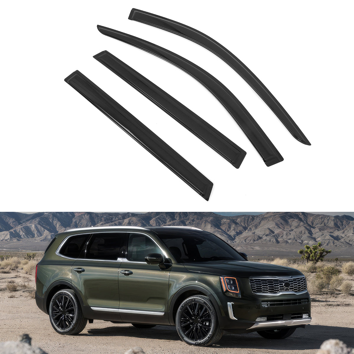 2020-2025 Kia Telluride 4PC Tape on Window Visors Vent Rain Sun Guards