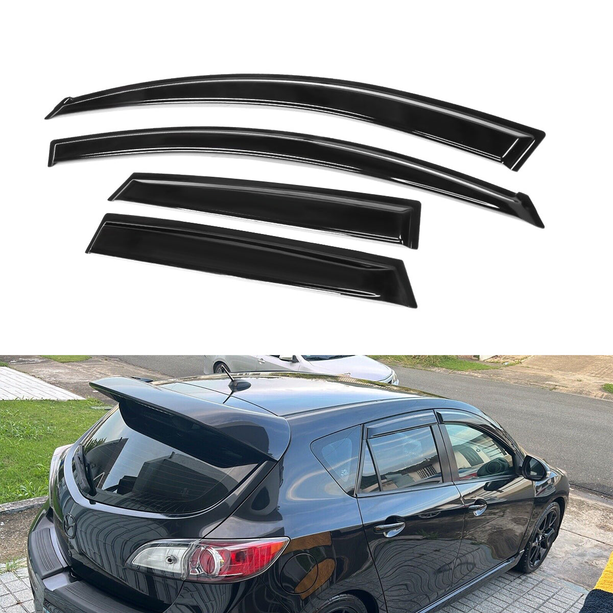 2010-2013 Mazda 3 Hatchback Window Visors 4Pc Set Acrylic