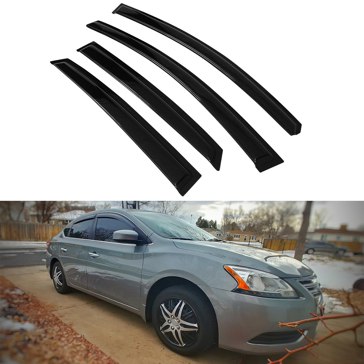 2013-2019 Nissan Sentra Slim Style Smoke Window Visor Guard Acrylic