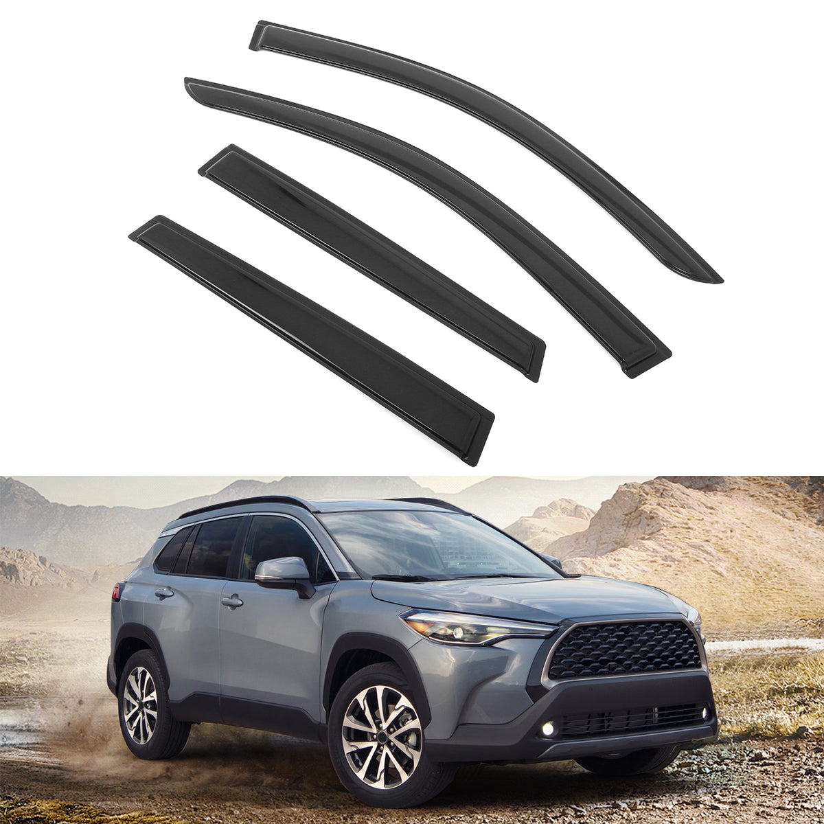 2022-2025 Toyota Corolla Cross 4PCS Tape on Window Visors Sun Guards