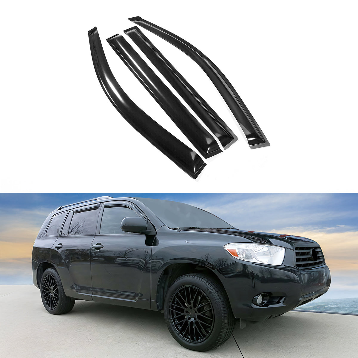 2008-2013 Toyota Highlander Acrylic 4PC Window Visors Tape On Guard