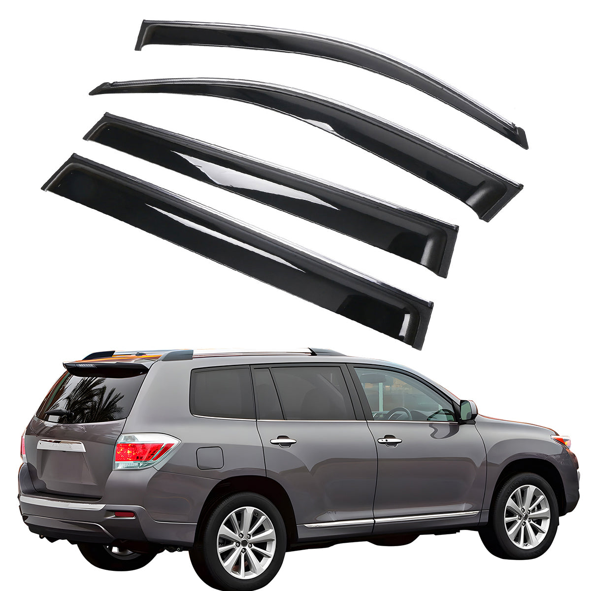 2008-2013 Toyota Highlander Acrylic 4PC Window Visors Tape On Guard