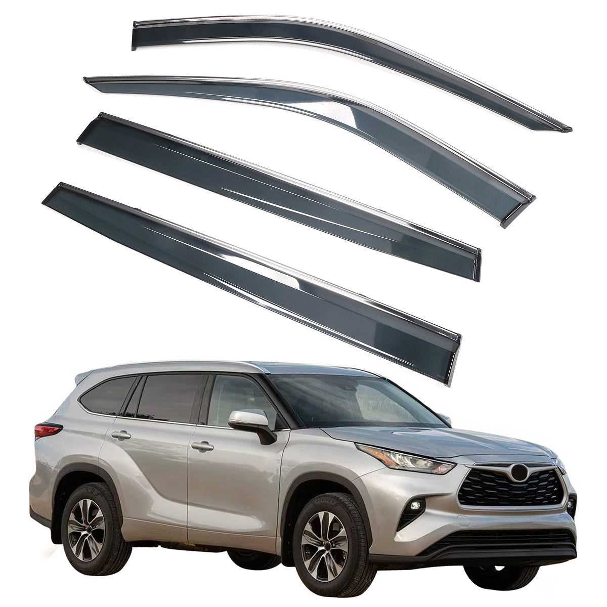 2020-2024 Toyota Highlander PC Side Window Visors w/ Chrome Trim 4PCS