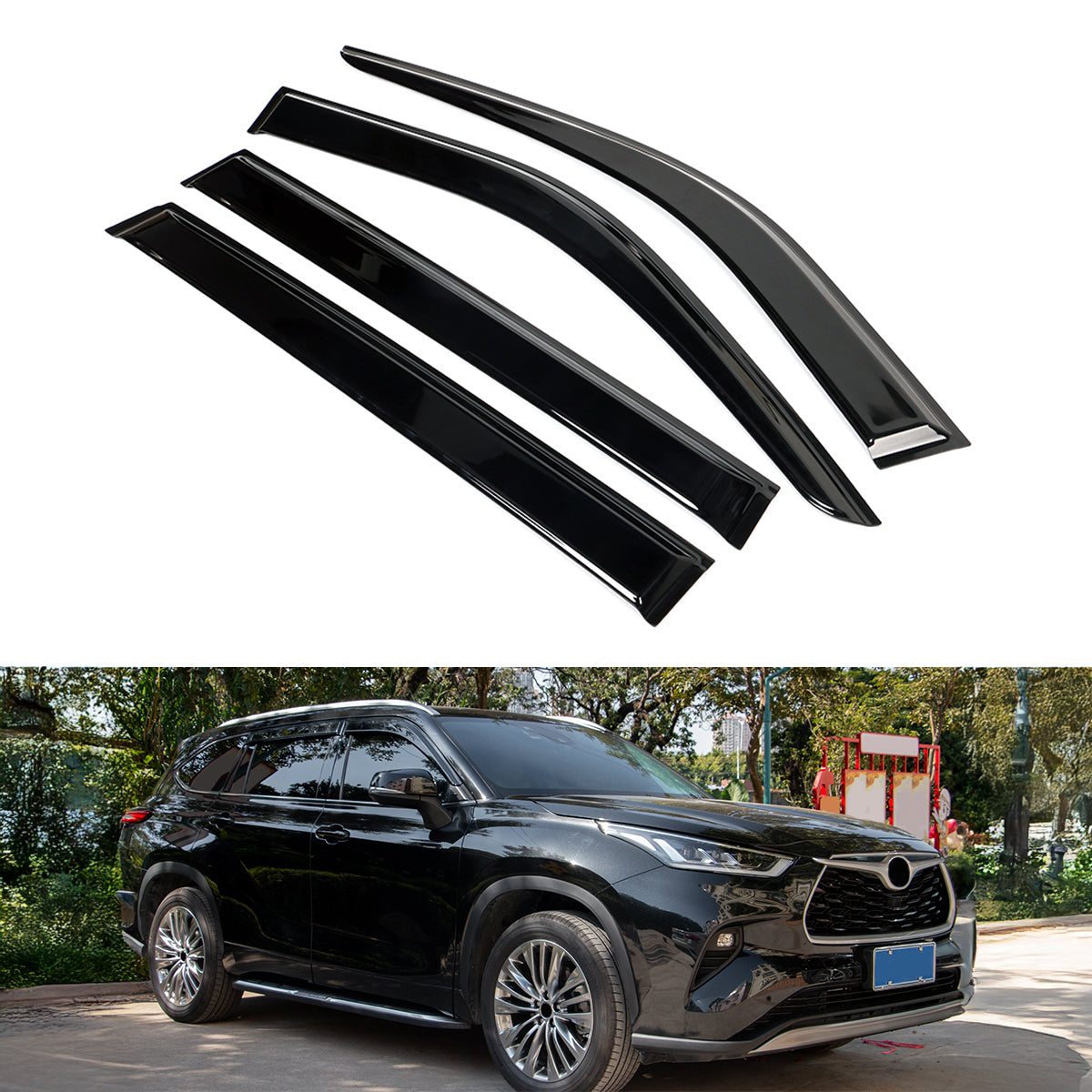 2020-2024 Toyota Highlander PC Side Window Visors w/ Chrome Trim 4PCS