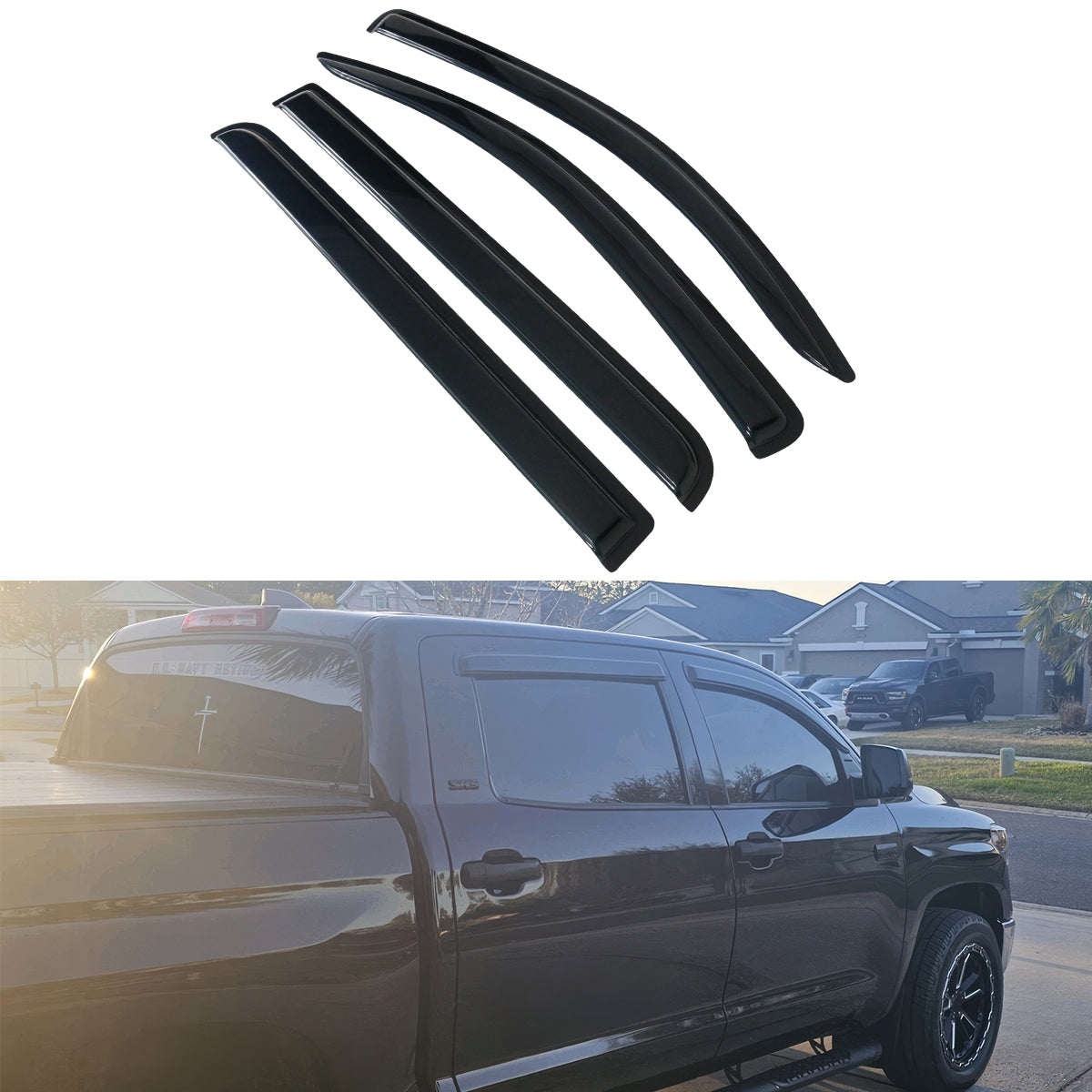 2007-2021 Toyota Tundra Crewmax Cab Tape On Smoke Tinted Visor Windows