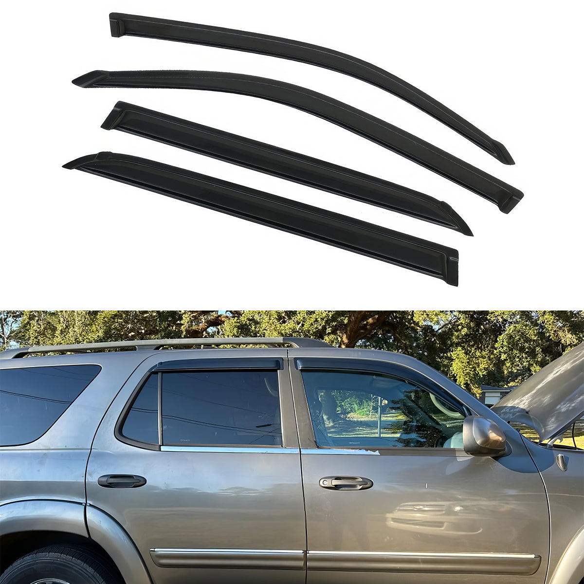 2001-2007 Toyota Sequoia Tape on Visor Windows Rain Guard Acrylic 4PC