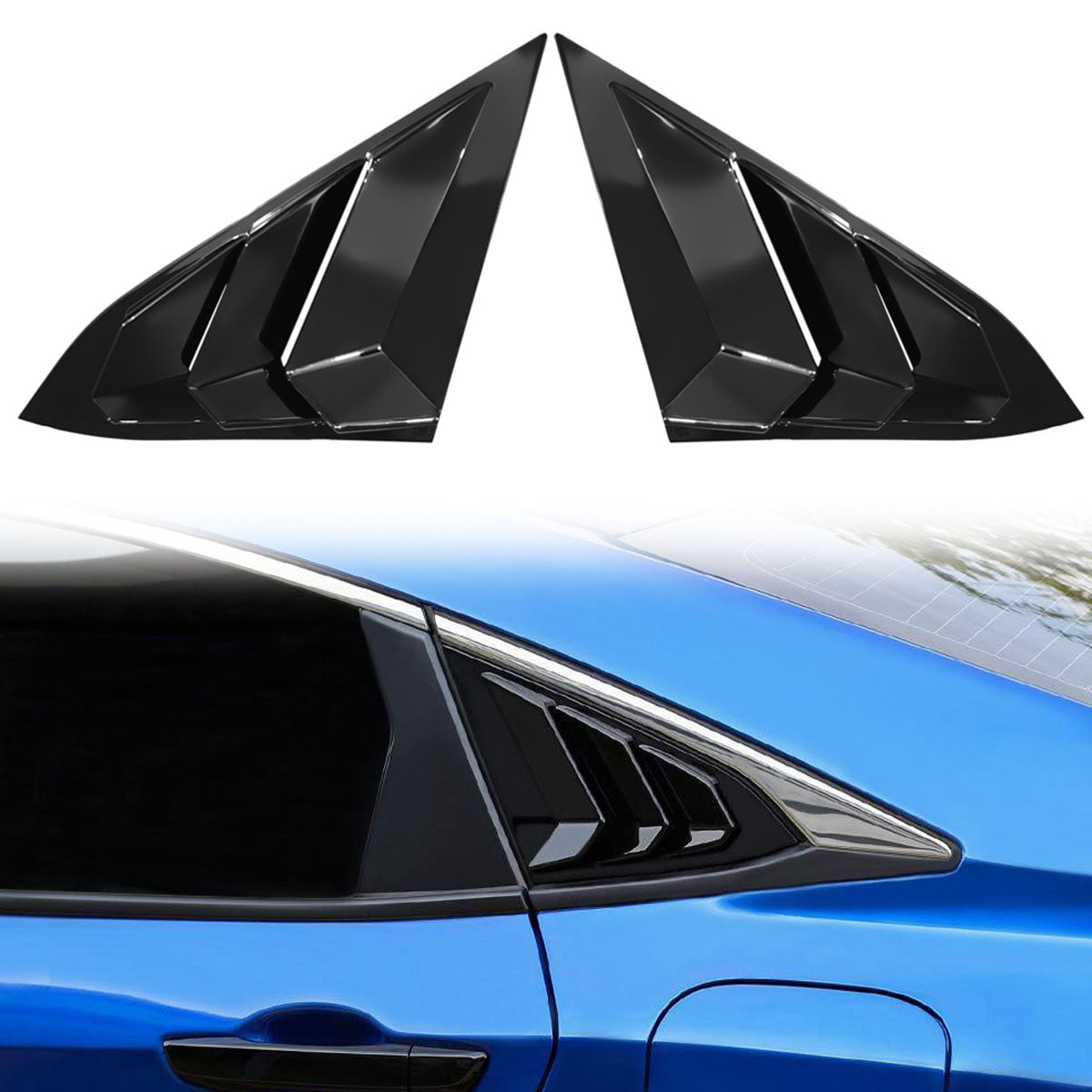 2016-2021 Honda Civic Sedan Gloss Black Rear Side Window Louver