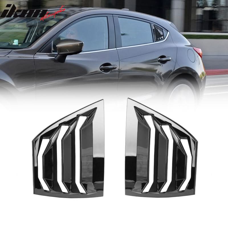 2014-2018Â Mazda 3 Gloss Black Rear Window Louvers Quarter Scoop ABS