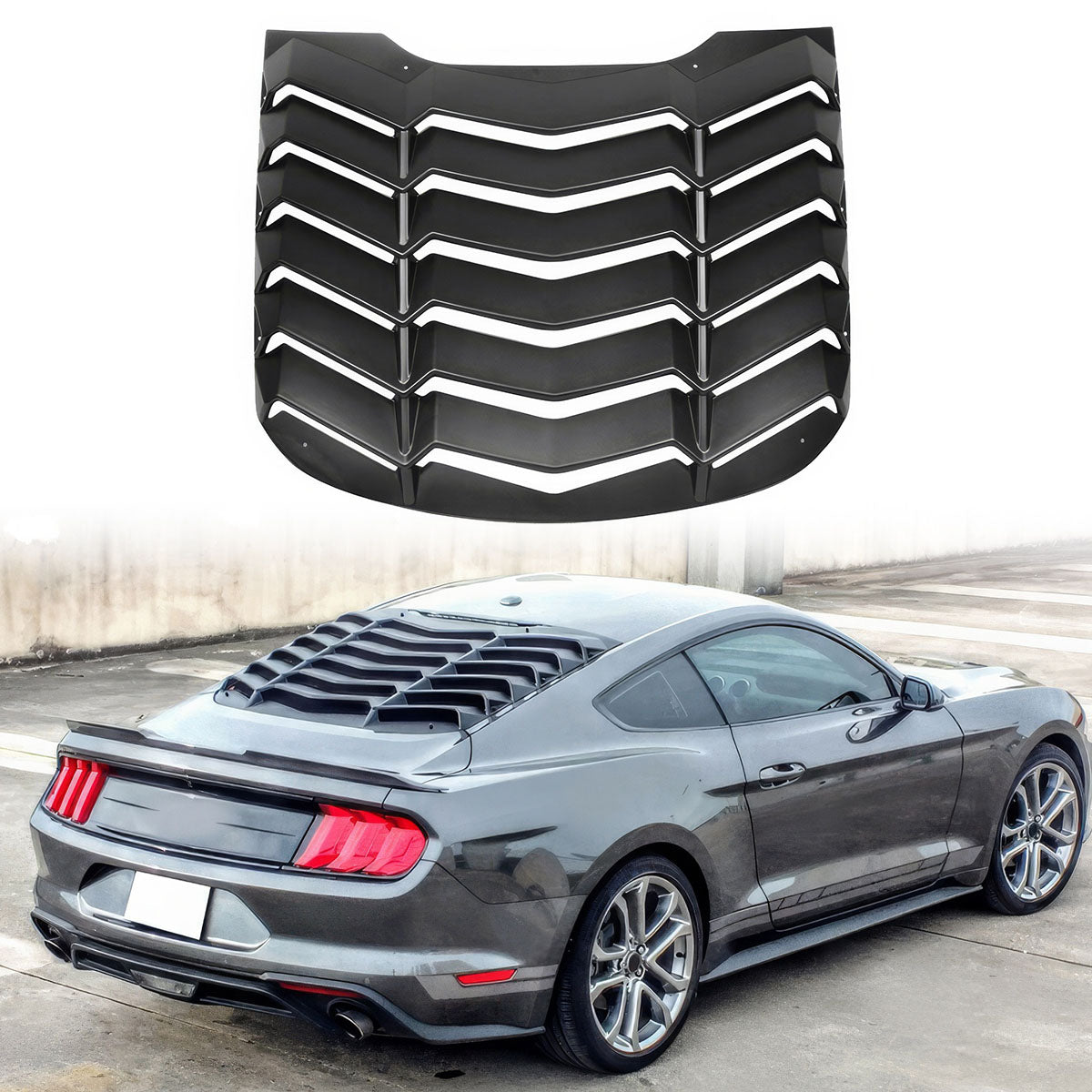 2015-2023Â Ford Mustang IKON Black Rear Window Louver Cover ABS