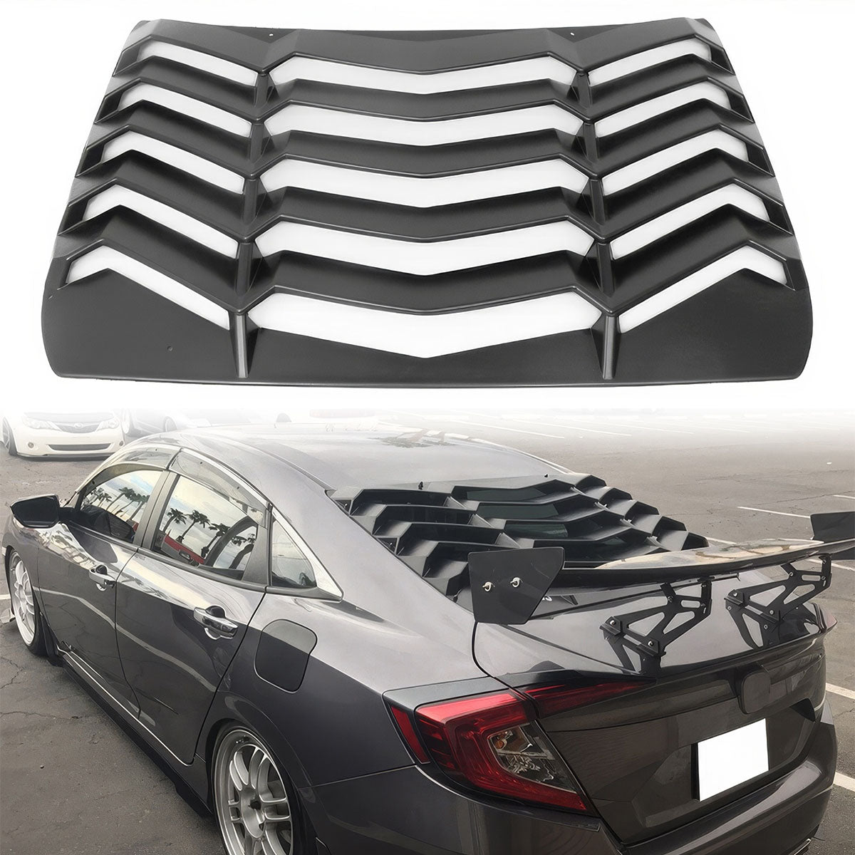 2016-2021 Honda Civic Sedan Black Rear Window Louvers ABS