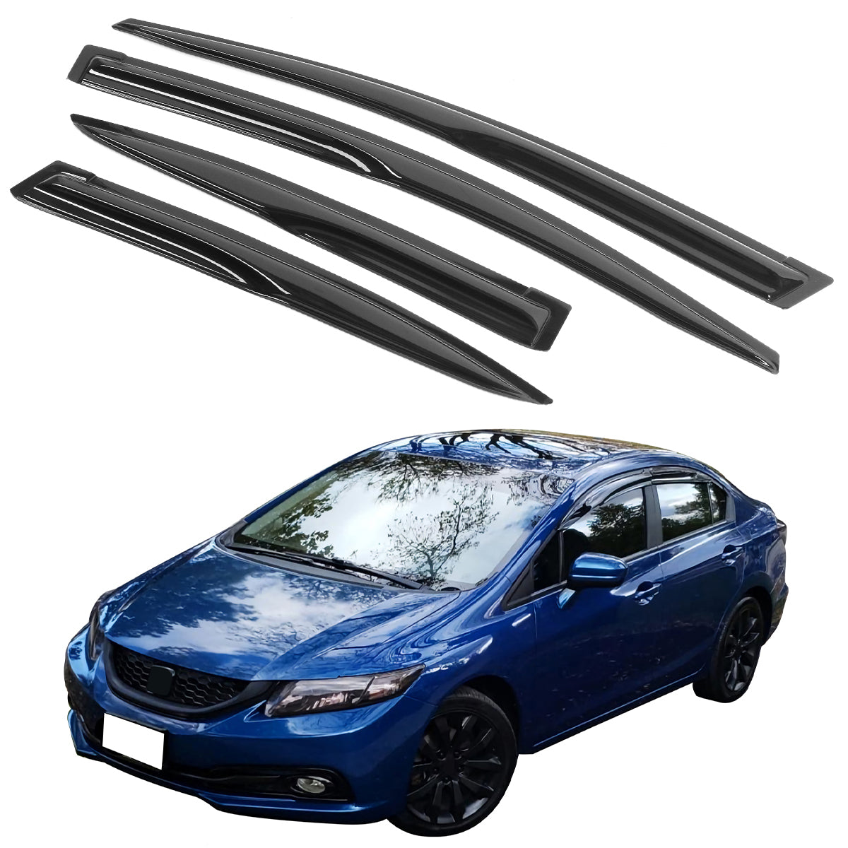 2012-2015 Honda Civic 4Door Sedan Acrylic 4PC Tape On Window Visors