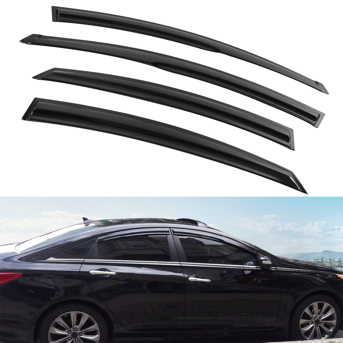 2011-2014 Hyundai Sonata Acrylic 4PC Window Visors Tape On Rain Guard