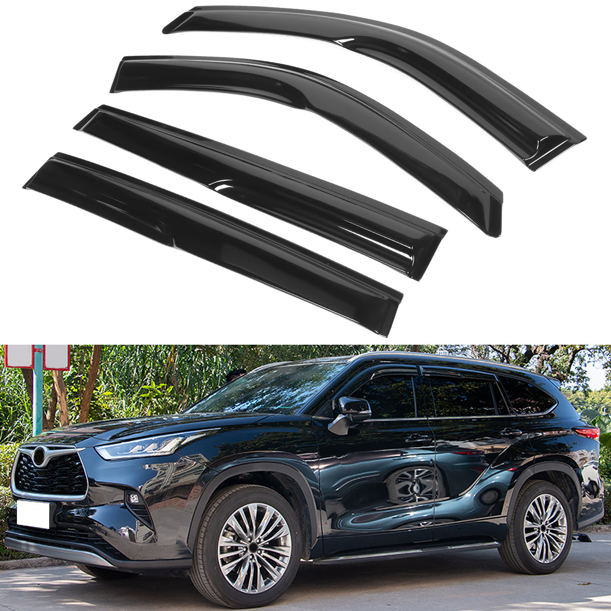 2020-2024 Toyota Highlander PC Side Window Visors w/ Chrome Trim 4PCS
