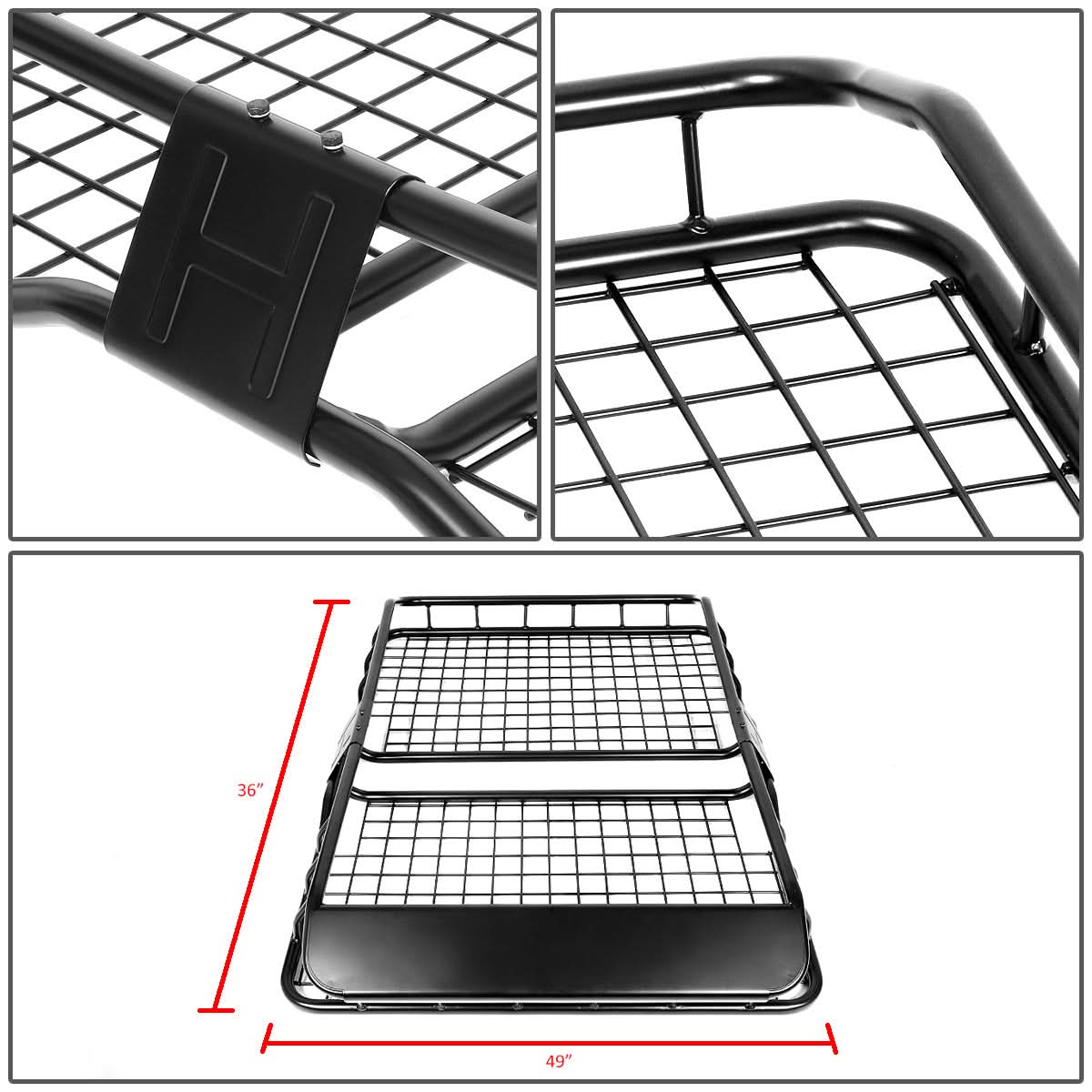 36" Roof Cargo Basket w/ Wind Fairing - Black