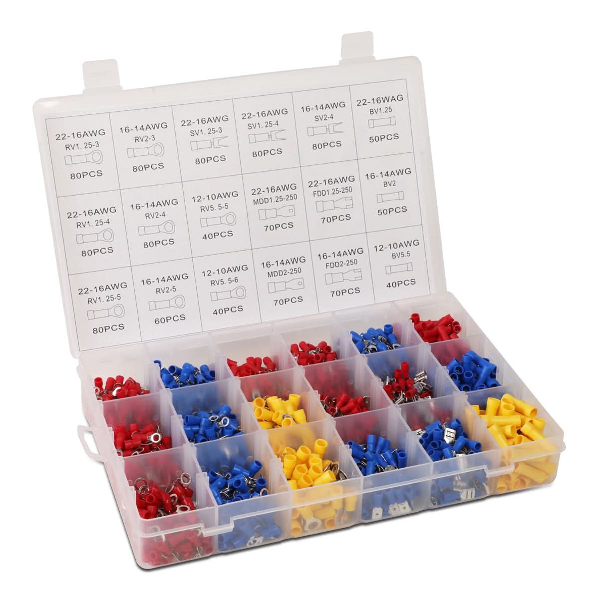 Wire Terminal Assortment Kit 1200 Pieces 22-16 14-16 10-12 AWG