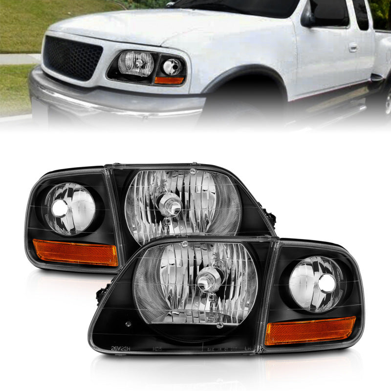 ANZO 1997-2003 Ford F150 Crystal Headlight Black w/ Parking Light 111460
