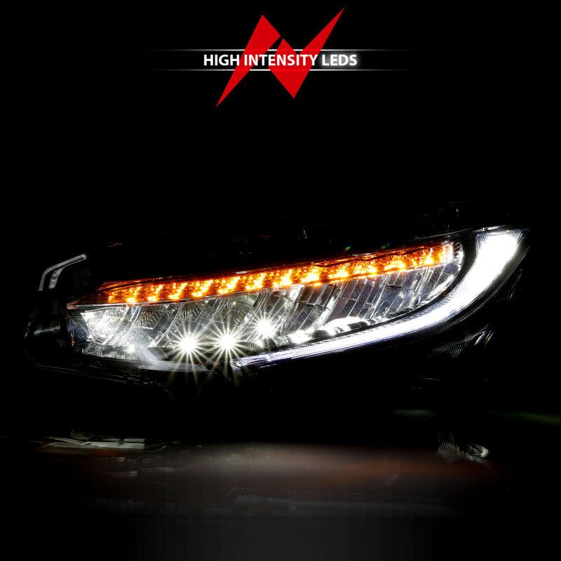 ANZO 16-17 Honda Civic Projector Headlights Plank Style Black w/Amber/Sequential Turn Signal 121527