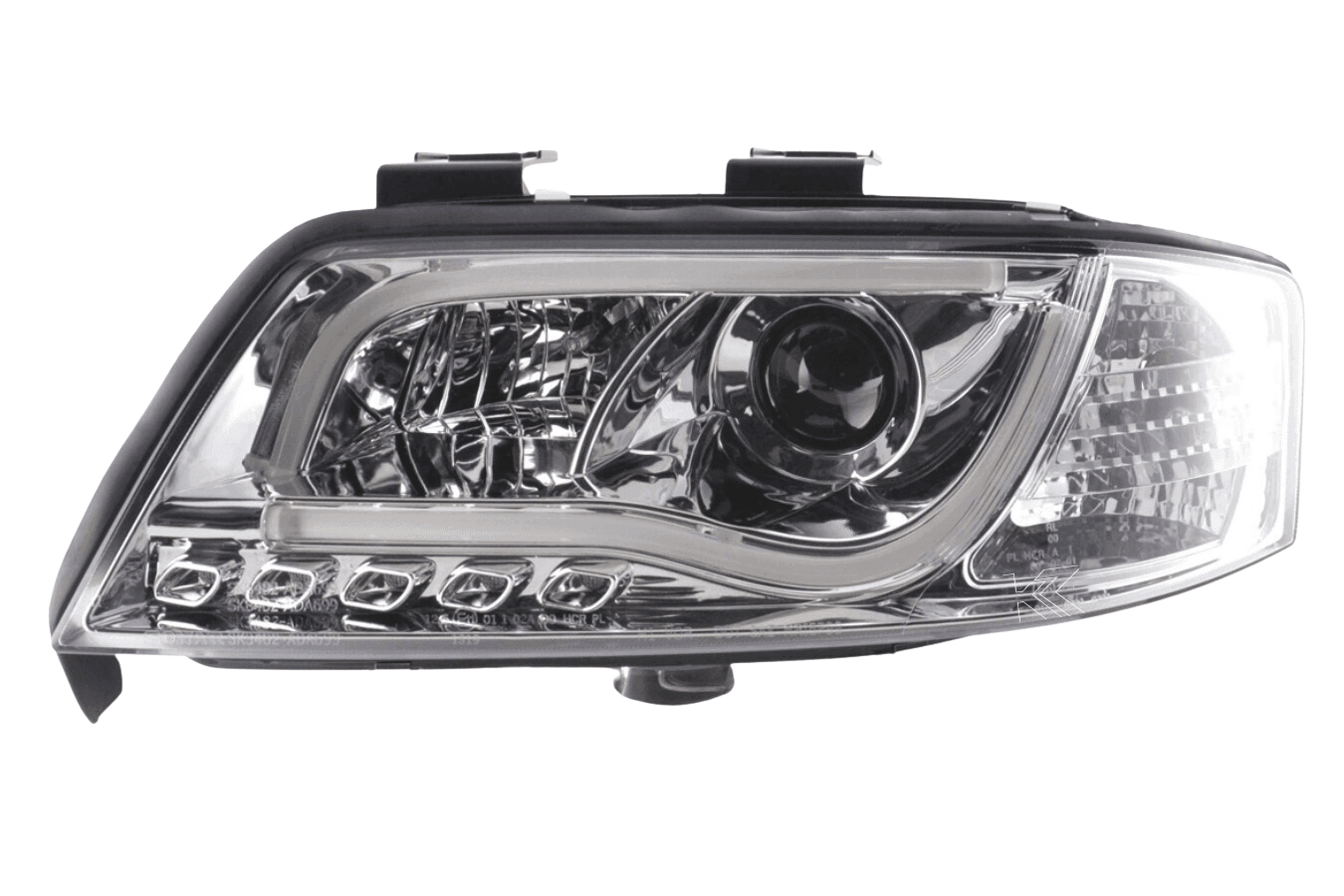 Audi A6 (C5 4B) Chrome LED Headlights with Daytime Running Lights (1997-2001) - With R87 approval
