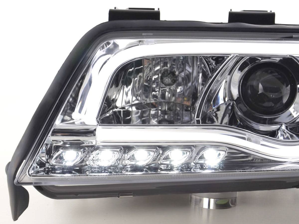 Audi A6 (C5 4B) Chrome LED Headlights with Daytime Running Lights (1997-2001) - With R87 approval