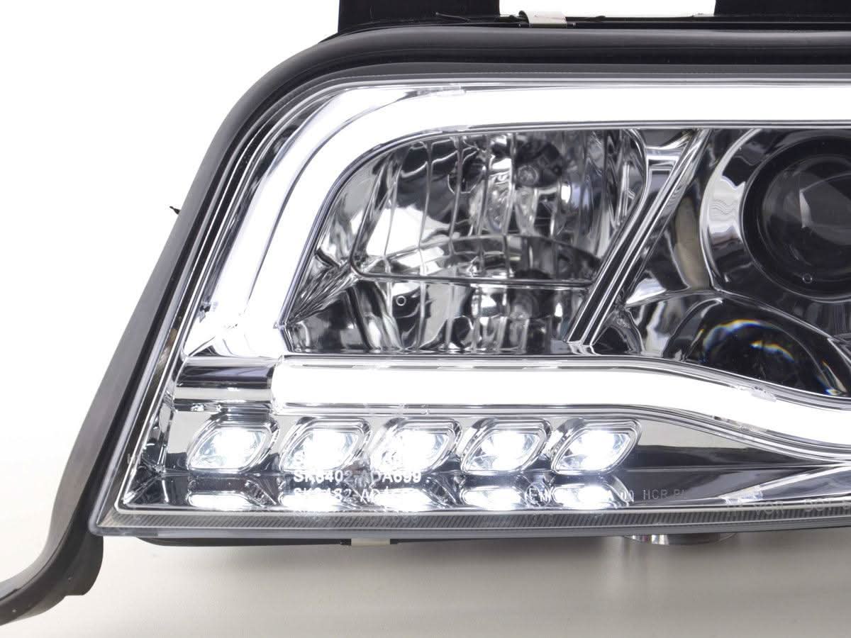 Audi A6 (C5 4B) Chrome LED Headlights with Daytime Running Lights (2001-2004) - With R87 approval