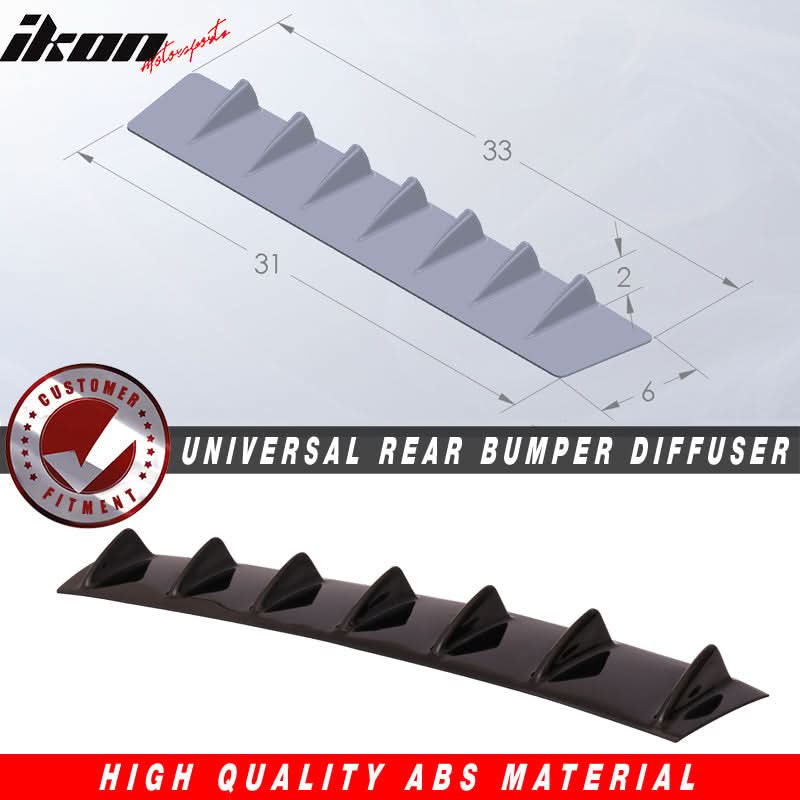 33" x 6" Universal Rear Bumper Diffuser Lip 7 Shark Fins Under