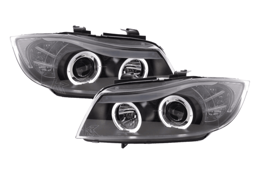 BMW 3-series E90 E91 Black Angel Eyes LED Headlight Set (2005-2012)