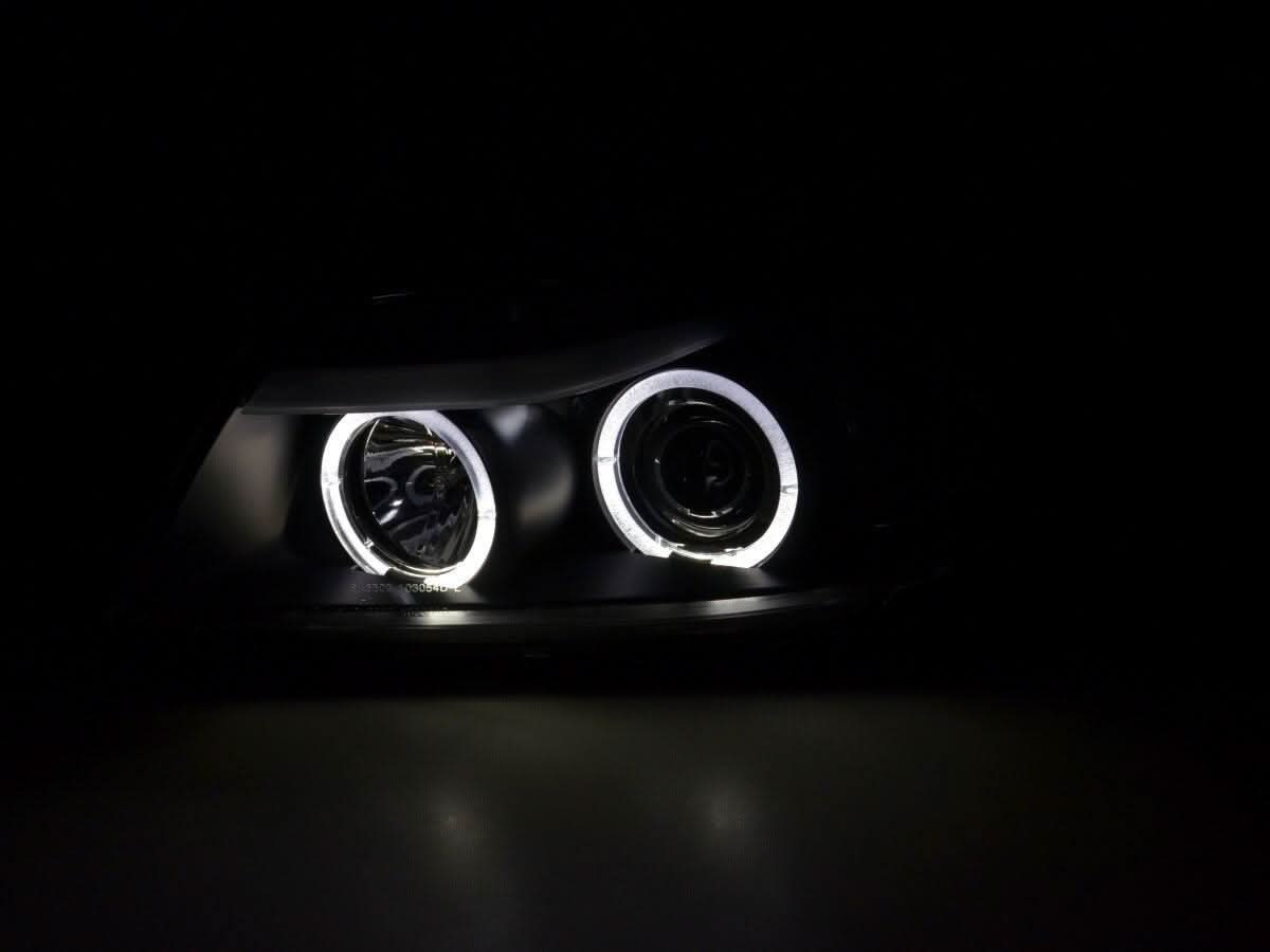 BMW 3-series E90 E91 Black Angel Eyes LED Headlight Set (2005-2012)