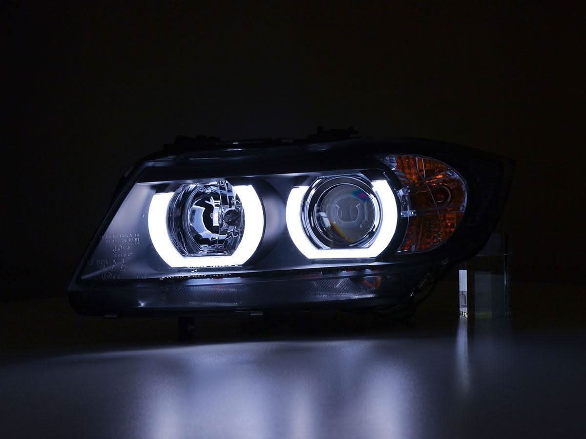 BMW 3-series E90 E91 Black U LED Headlights (2005-2012)