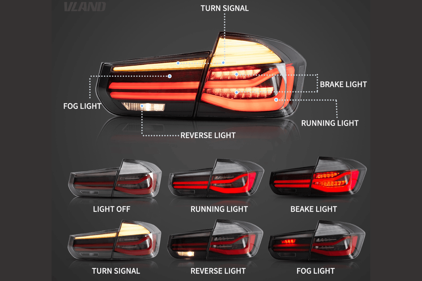 BMW 3-Series F30 F35 F80 6th Gen - LCI Style LED Tail Lights Upgrade (2012-2019)