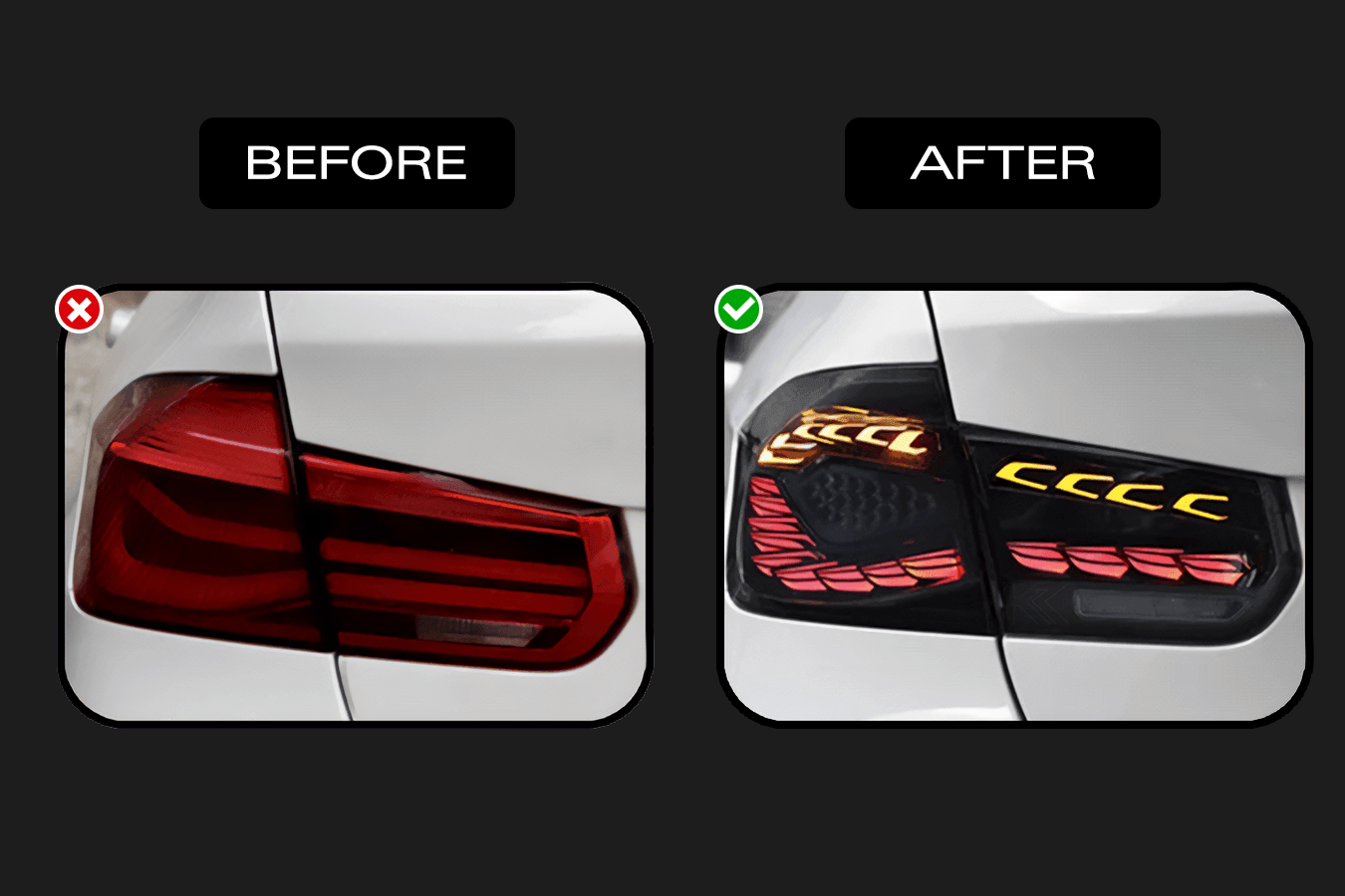 BMW 3 Series F30 F35 F80 Black Dragon Scale LED Tail Lights (2012-2019)