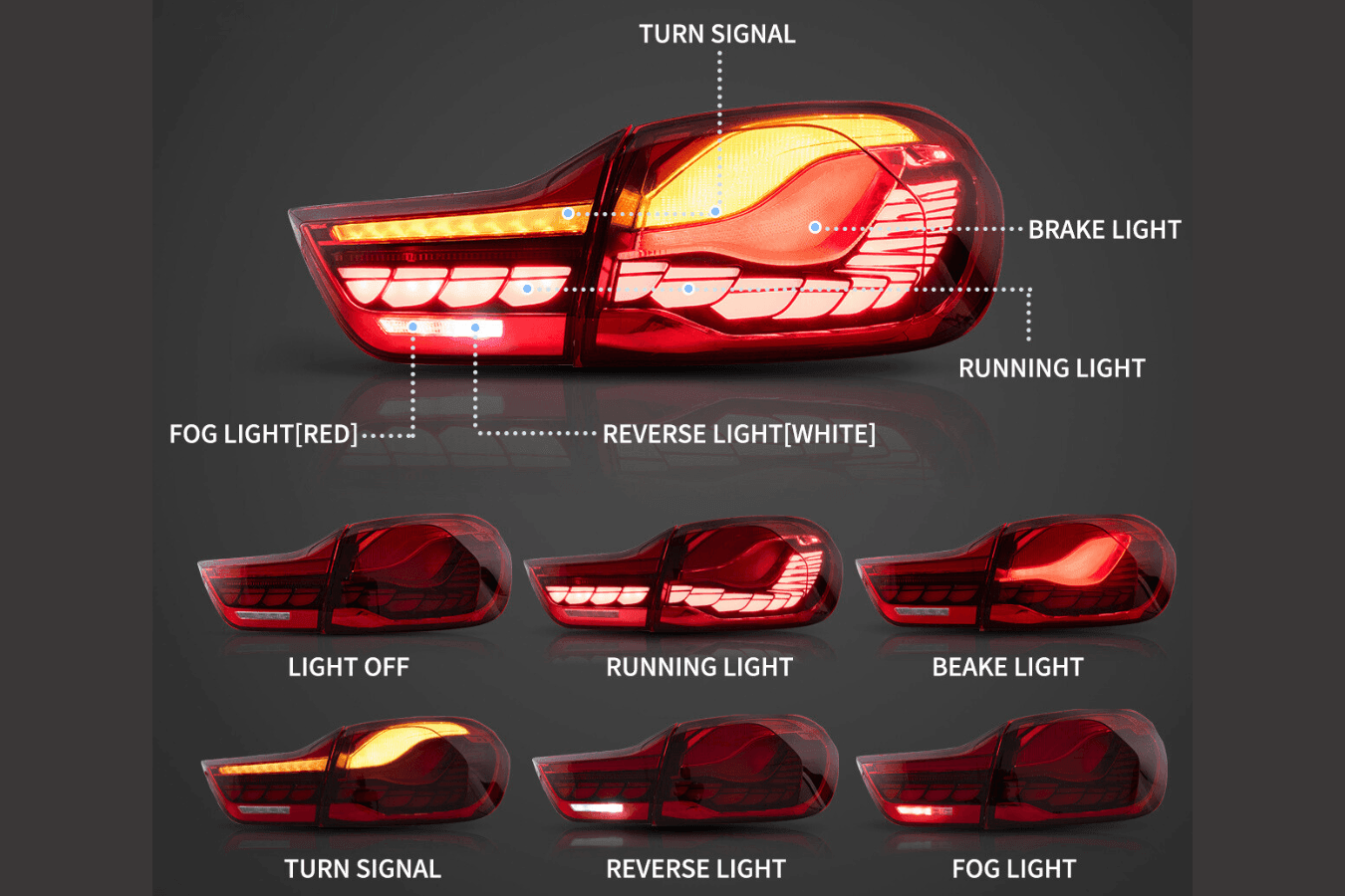 BMW 4-Series M4 F82 F83 F32 F36/F33 OLED Dynamic -GTS Style- Tail Lights (2014-2020)
