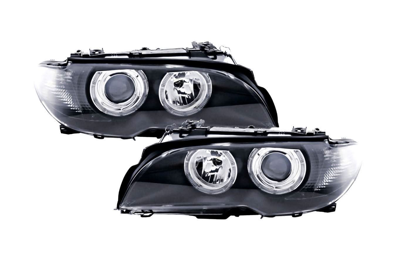 BMW E46 3-Series Coupe Black OE+ Angel Eyes Headlights - (2002-2005)