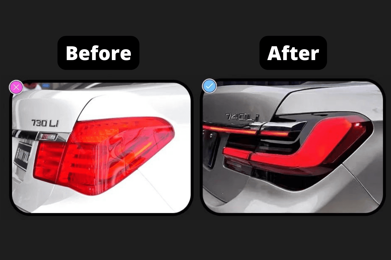 BMW F02 7 Series Red LED Luxury Beam Style Tail Lights (2008 - 2015)