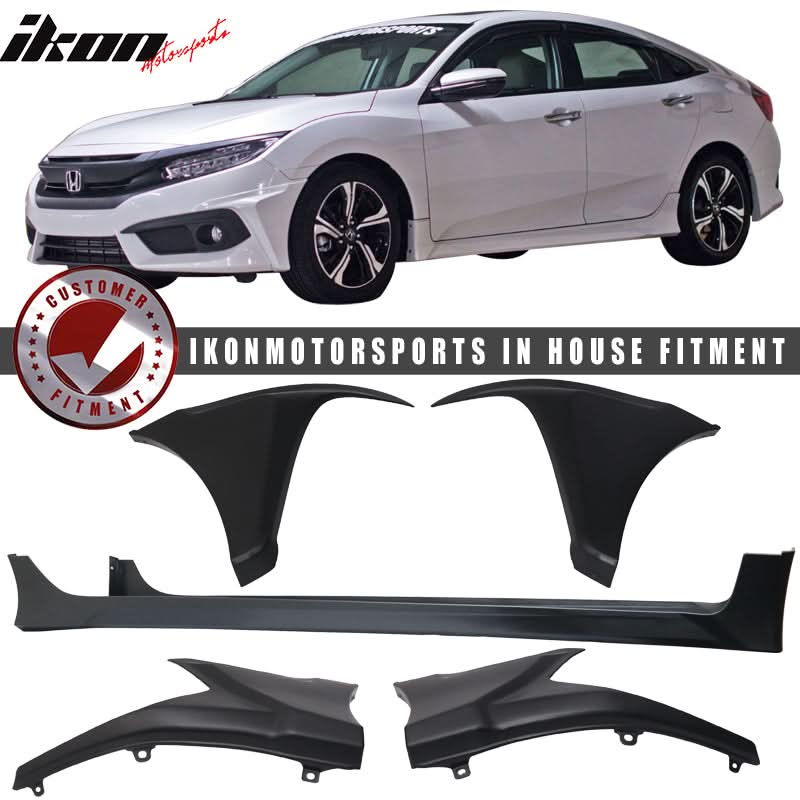 Fits 16-18 Honda Civic HF-P Front + Rear Bumper Lip + Side Skirts PP