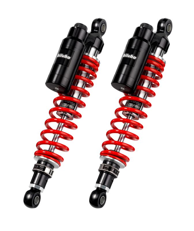 Bitubo Suspension Bitubo WMT0 Twinshocks Adj.: Spring Preload, Reb., Comp., Length 360mm, Piggyback Tank Red Spring K0039WMT01