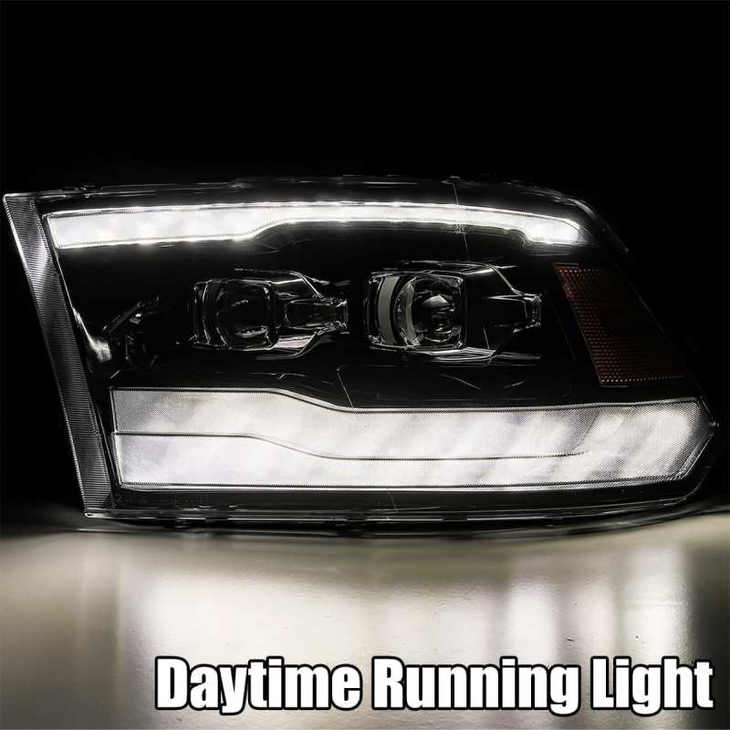 AlphaRex 09-18 Ram 1500HD LUXX Proj Headlight Plnk Style Jet Blk w/Activ Light/Seq Signal/Smoked DRL 880540 *Discontinued