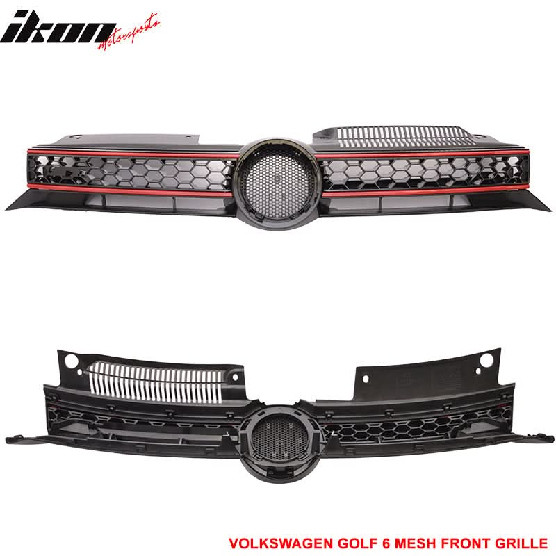 Fits 10-14 Golf MK6 Mesh GTI Black Red Front Grille Logo Base - ABS