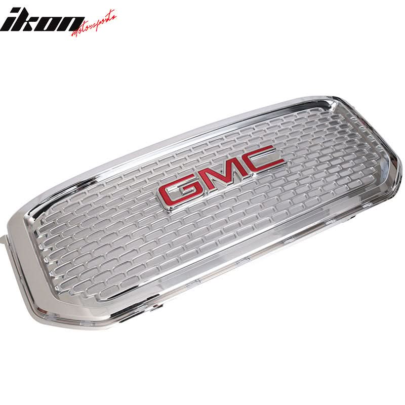 Fits 15-18 Yukon XL Chrome ABS Front Bumper Grille + Red GMC Emblem