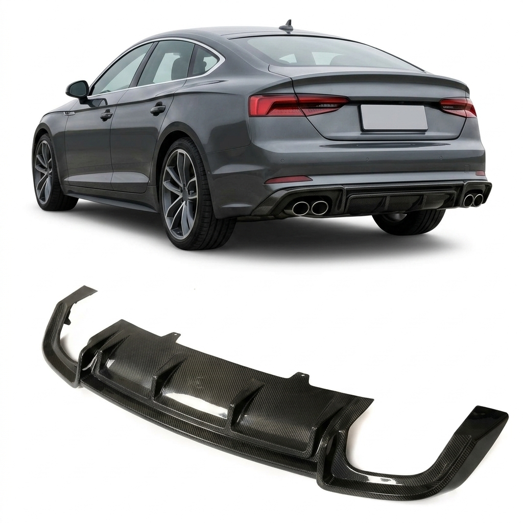 2017–2019 Audi A5 S-Line / S5 B9 Coupe & Sportback S5 Style Rear Bumper Diffuser – Carbon Fiber