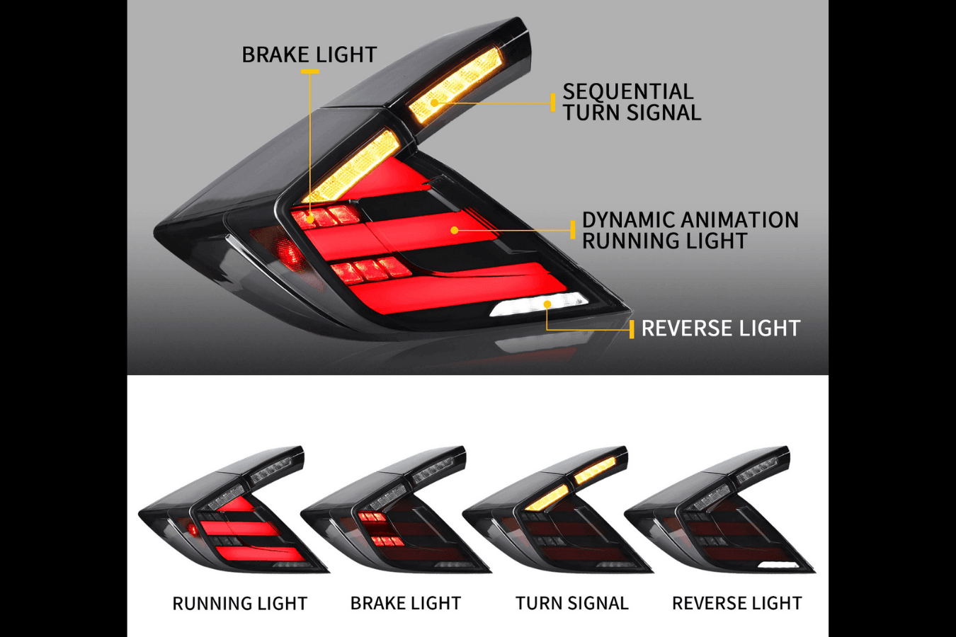 Honda Civic 10th Gen Hatchback and Type R Smoked Style LED Tail Lights Upgrade (2016-2021)